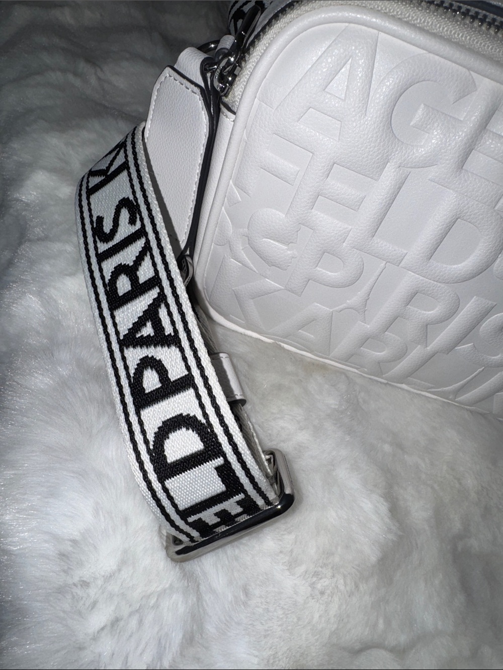 Karl Lagerfeld White Textured Logo Crossbody with Branded Strap - Picture 3 of 10